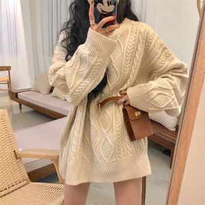 Hong Kong Style Comfortable Solid Color Sweater Womens Autumn and Winter New Thick Loose Korean Style Versatile Mid-Length Long Sleeve Shirt