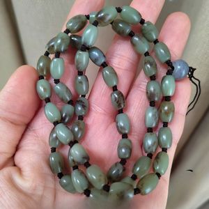 Xinjiang Hotan Jade Green White Seed Bead Chain High Grade Jade with Rope Hand Woven Hange Rope 6 * 8