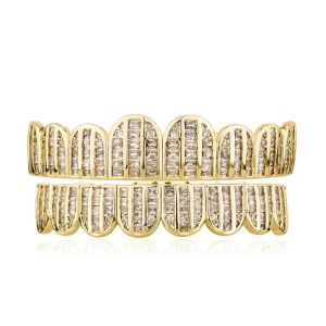 Nova moda grelhadores banhados a ouro e prata baguette cz dentes grillz conjunto de joias presentes para homens