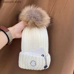 Beanie / Skull Caps Designer Knit Cap Hat Raccoon Fur Ball Acrílico Material Coldproof Quente Unissex Estilo Adequado Homens Mulheres Use Cabeça e Cauda Adequado T230910