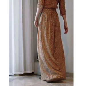 Women's Two Piece Pants Spanish Niche Cor Silk Smooth and Rhododendron Elastic Waist Wide Leg Floor Slam 230909