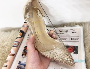 Silver Golden Stiletto Clear Rivet Stud High Heels Spiczasty palce marki buty kobiety sukienka