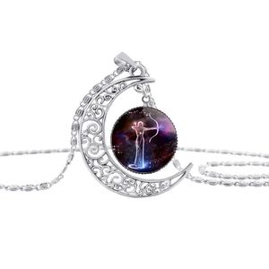UPPDATERING 12 Constell Pendant Necklace Gemstone Horoscope Sign Glass Cabochon Halsband för kvinnor barn mode smycken