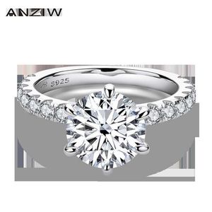 ANZIW 925 Sterling Silver 4CT Round Cut Ring for Women 6 Prongs Simulated Diamond Engagement Wedding Band Ring Jewelry292h