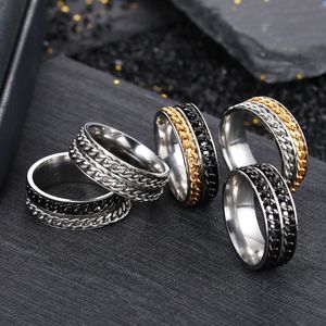 Обновление Lucky Double Rotatable Chain Ring Кольца из нержавеющей стали для мужчин и женщин, ювелирные изделия в стиле хип-хоп