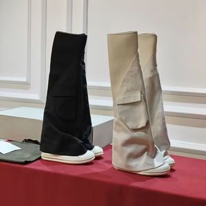 Stivali lunghi sopra il ginocchio primaverili e autunnali da donna Scarpe basse in tela di nylon con tasca alla moda Mostra stivali da lavoro con allacciatura per feste 35-40