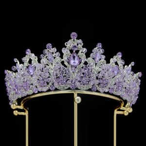 Jóias de cabelo de casamento Luxo Royal Purple Crystal Beads Queen Bridal Tiaras Crown Pageant Diadem Ornaments 230909