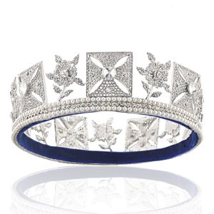 Bröllopshår smycken lyx barock Royal Queen Diana Crown Round Big Tiaras Pearls Pageant Diadem Kostymtillbehör 231007