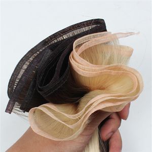 Hair Extensions Remy Human Hair Weaves Flat Weft Silk Ribbon Hair Bundles Ultra Thin Weft Black Brown Blonde 99J Wine Red Color171Y