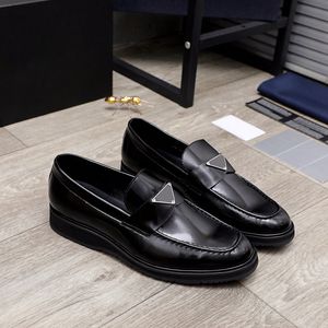 Men Black Brushed Leather Loafers Shoes Flat Penny Oxfords Platform Moccasins Casual Driving Sneaker Business Wedding Party Rubber Soles