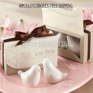 Whole-40pcs lot20boxes Love birds ceramic Salt and Pepper shaker Wedding Favors for Cheapest Wedding gift 3338301F