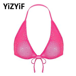 Bras Women Triangle Bra Tops Shiny Rhinestone Halter Neck Hollow Out Fishnet Cups Soft Comfortable Sexy Sheer Bralette236U