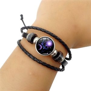 Atualização 12 Horóscopo Constell Pulseira Corda Ajustável Galaxy Snap Button Envoltório Pulseiras Charme Mulheres Crianças