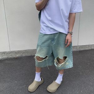 Herrspåriga Firmranch rippade baggy jorts och denimjackor väst för män Kvinnor Summer Big Boy Jeans Shorts Retro Streetwear Fifth Pants 230909