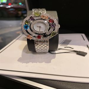 Роскошные дизайнерские часы для женщин Разноцветные бриллианты Цитрин Перидот Синий топаз и гранат Кварц285S