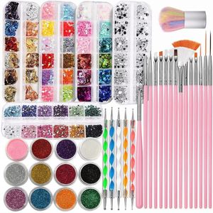 Nagelbürsten 34 stücke Professionelle Gel Acryl Pinsel Kunst Punktierung Stift Zeichnung DIY Werkzeuge Maniküre Diamant Schmetterling Pailletten 230909