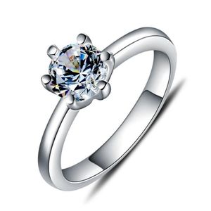 Romantiskt bröllopsengagemang Solitire Rings for Women Girls Real 925 Sterling Silver 1Ct Imitation Diamond Bijoux Jewelry Wholesal267z