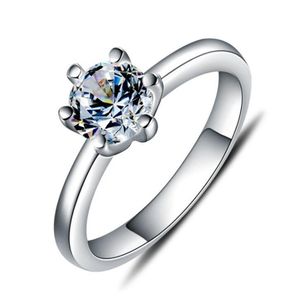 Romantik Düğün Nişan Solitaire Halkalar Kadınlar için Gerçek 925 STERLING Gümüş 1ct İmitasyon Elmas Bijoux Takı Toptan267Z