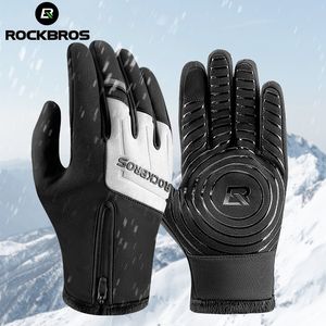 Luvas de esqui Rockbros atacado antiderrapante silicone palma térmica inverno tela de toque quente ciclismo dedo completo mtb bicicleta 230909