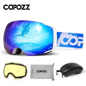 Kayak Goggles Copozz Manyetik Polarize Antifog UV400 Koruma Snowboard Goggle Eyewear Gece Lens Kılıfı İki Seçenek ile Yetişkin 230909
