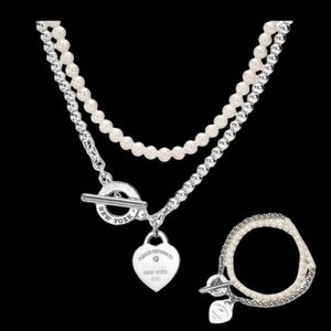 Designer Luxury Brand Halsband Fashion Heart Return to Pendant Jewelry Form Double-Deck Chains With Pearl Neckor for Women Party Rose Gold Platinum Jewellery