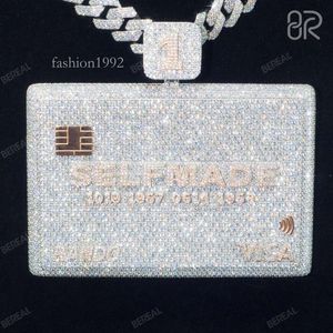 Custom Iced Out Credit Card Pendant Sier Baguette Initial Vvs Moissanite Diamond Pendant Link Chain Hip Hop Fine Jewelry