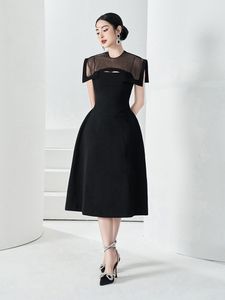 Podstawowe sukienki letnie damskie koreańskie retro o-drewna czarne blacke vestidos elegancka moda szczupła midi biurowa sukienka 2024