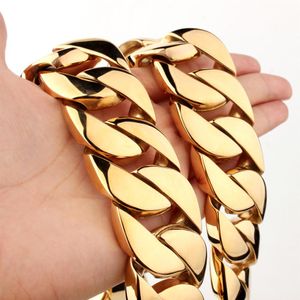 18k Gold Miami Cuban Link Chain Halsband Män Hip Hop Rostfritt stål smycken Chunky Gold Necklaces202V