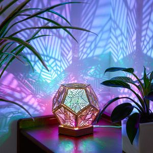 Bohemian Style Polar Star Table Lamp, 3D Projection Hollow Lamp, Colorful Diamond Lights, Floor Decorative Lamp, Unique Light for Bedroom Wedding Christmas