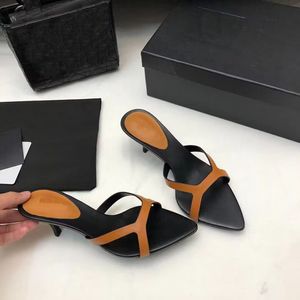 Latest Low Heel Slippers Women's Dress Cross Shaped Leather High Heels Black Brown Sandals Party Wedding 35-42