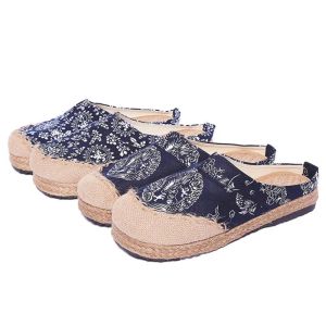 Женские льняные китайские винтажные мягкие тапочки на плоской подошве, повседневные туфли без шнуровки с круглым носком из хлопковой парусиновой ткани, женские большие размеры 35-40