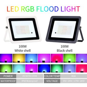 RGB LED Flood Light 20W 30W 50W 100W IP68 Waterproof Outdoor Spotlight 220V/110V RGB Reflector Projector Lamp For Street Garden