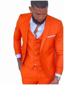 Mäns kostymer blazrar ljust orange hack lapel män passar kostym homme bröllopsklänning smoking tuxedos terno masculino smal fit groom prom party blazer 3 st 230909