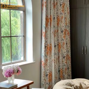 Cortinas transparentes americanas retro rural impressão floral espessada linho de algodão para quarto sala de estar janela francesa personalizada finalizada 230909