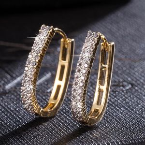 Iced out Paved Zirconia Hoop Earrings 18k Yellow Gold Filled Womens Huggie Earrings Sparkling Gift Pretty Jewelry2564