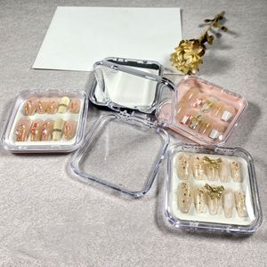 偽の爪10pcs偽の収納ボックスホワイトブラック透明なプラスチックケースフリップスクエアスモールジュエリーディスプレイパッケージ