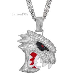 Drop Shipping Custom Jewelry Hip Hop Wolf Head Pendant Necklace Sier Custom Moissanite Pendant