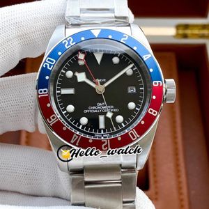 41mm GMT M79830RB-0001 79830 Gents Watches Asian 2813 Automatic Mens Watch Black Dial Red Blue Bezel Stainless Steel Bracelet Wris2438