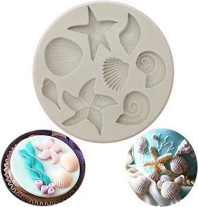 Marine Theme Cake Fondant Silicone Mold,Seashell, Conch, Starfish, Fish,Under the Sea Style Handmade Pastry Baking Molds 1224641