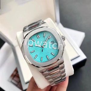 Men automatic watches 5711 silver strap blue stainless mens mechanical montre de luxe wristwatch2522