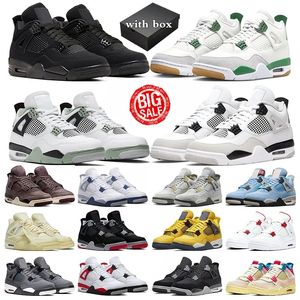 Jumpman 4 4S basketsportskor designer för röd åska pine grön militär svart katt vit oreo segel Seafoam University Blue Bred Mens Womens Sports Sneakers