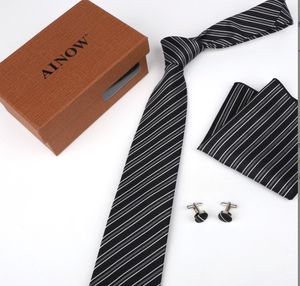 Ny affärsbandsuppsättning slips mäns 8 cm polyester siden rand slips mäns spot slips