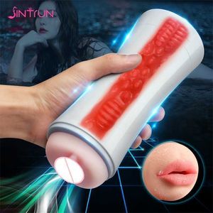 Sex Toys Massager 7 Hastigheter Vibration Automatisk Masturbator för män Dual Channel Vagina och Mouth Soft Silicone Machine