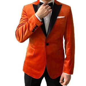 Męskie garnitury Blazers Wedding smoking pomarańczowy aksamitna marynarkaczka ręcznie wykonana customerd Kingsman Style313G