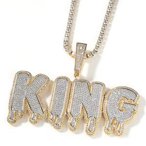 Hip Hop Gold Silber Farbe Große Wassertropfen A-Z Buchstaben Anhänger Herren Halskette Voller Zirkon Schmuck