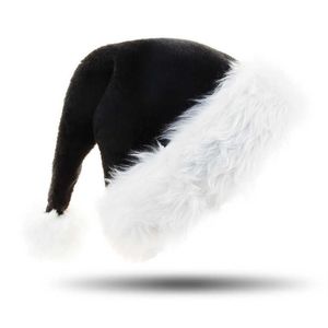 Chapéus de festa preto pelúcia natal unisex natal para adultos crianças confortável papai noel cosplay suprimentos decoração presente l2210122632