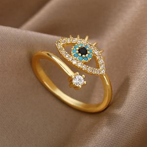 Lucky Turkiet Blue Evil Eye Band Rings Ladies Open Justerbar rostfritt stålringar 2022 Trend Wedding Par Jewelry Gift AB736206Y