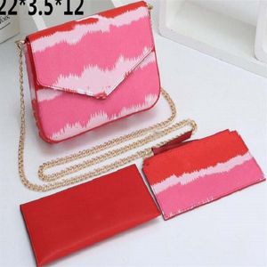 2021 Luxurys Designer Handbag Fashion Women Purse Chain Bag Three-Piece Flower Ladies PVC Leather Classic Wallet Card275k