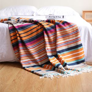 Decken Mexikanische Tischdecke Sommerdecke Regenbogen gewebte Bettfahne Picknick TV Outdoor Camping 230909