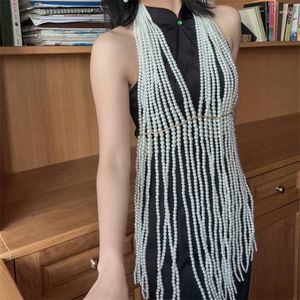 Chains Necklace Women's Long Fringe Handmade Pearl Dress Chain Clothing Decorative Shawl Fashion Simple Wedding Pography Props 1Pc